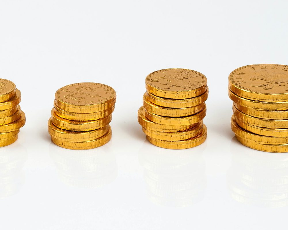 Gold coins stacked, pay with USDT